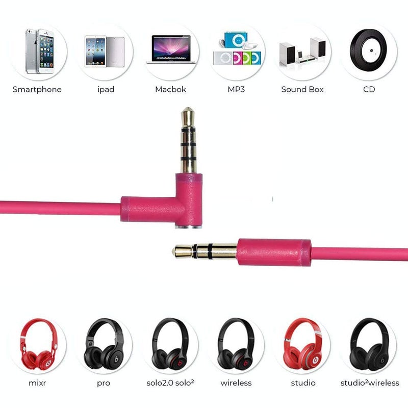 Arzweyk Replacement Audio Cable with in-line Mic & Volume Control Audio Extension Cord Compatible with Beats by Dr Dre Solo2 Solo3 Studio3 Solo/Studio/Pro/Detox/Mixr/Executive/Pill Headphones (Pink) - Image 4
